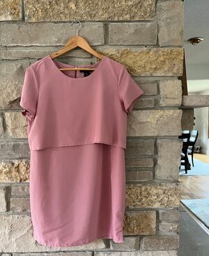 Tahari Blush Pink Short Sleeve Overlay Shift Dress size 12